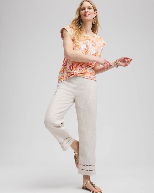 Linen Ladder Trim Cropped Pants - image 2